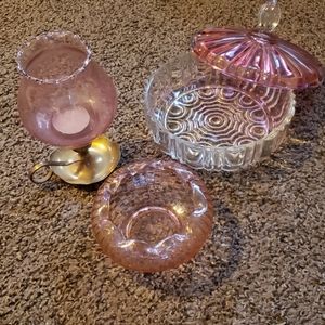 3 set pink candle and candy dish